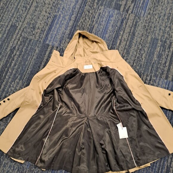 NEW CALVIN KLEIN Double-Breasted Skirted Raincoat with Removable Hood (medium) - Picture 7 of 10
